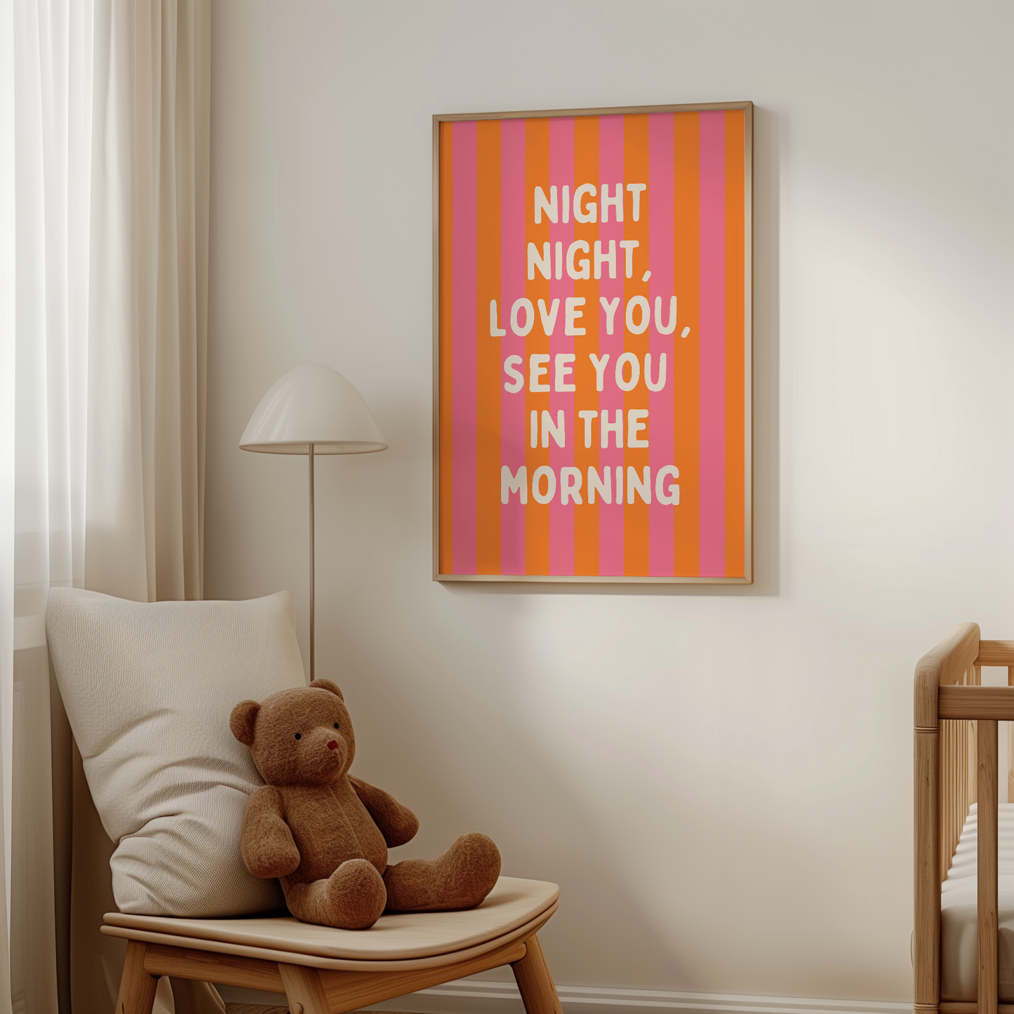 Night Night, Love You | Orange and Watermelon Stripe with Cream | Art Print - High-Quality Premium Wall Art Decor Sticker