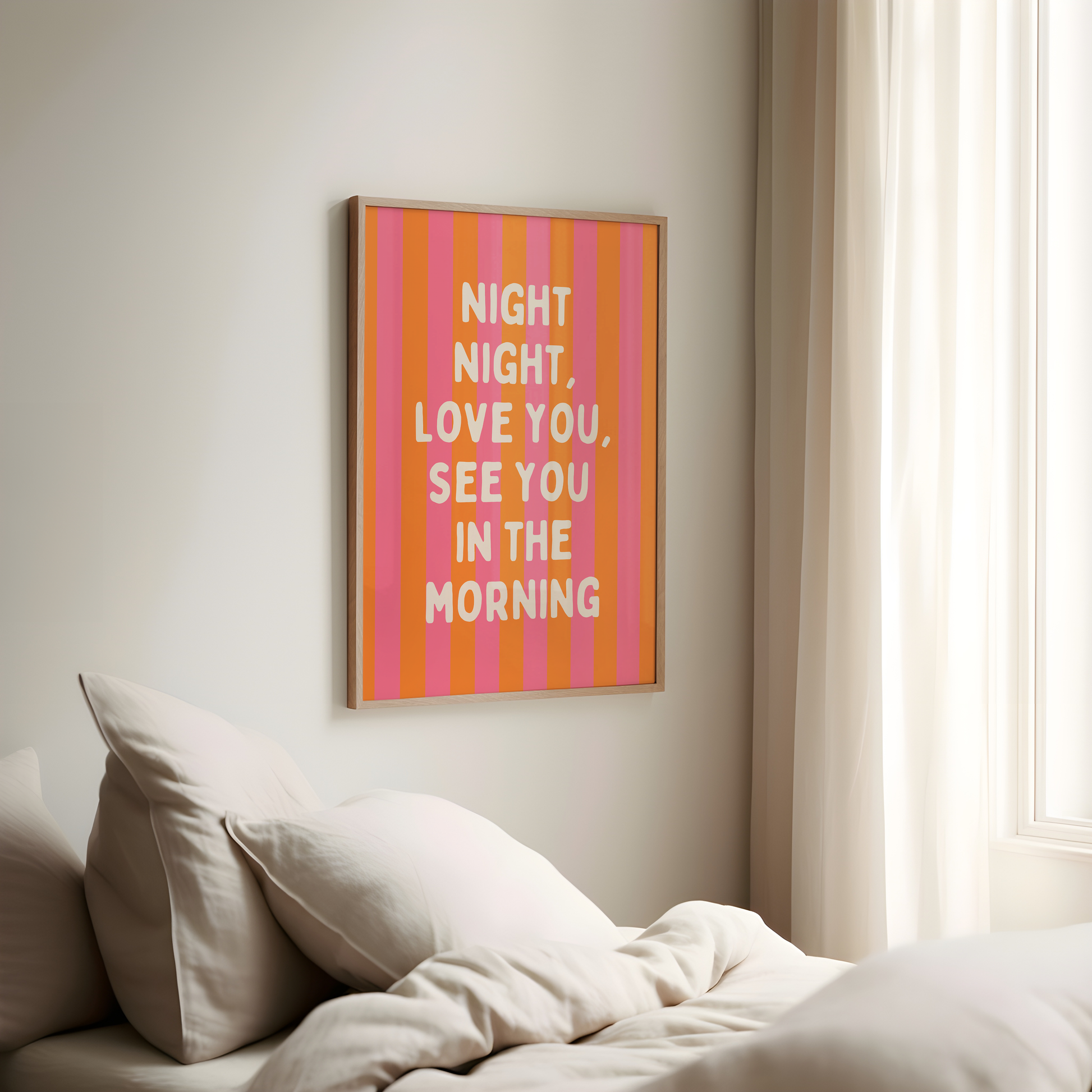 Night Night, Love You | Orange and Watermelon Stripe with Cream | Art Print - High-Quality Premium Wall Art Decor Sticker