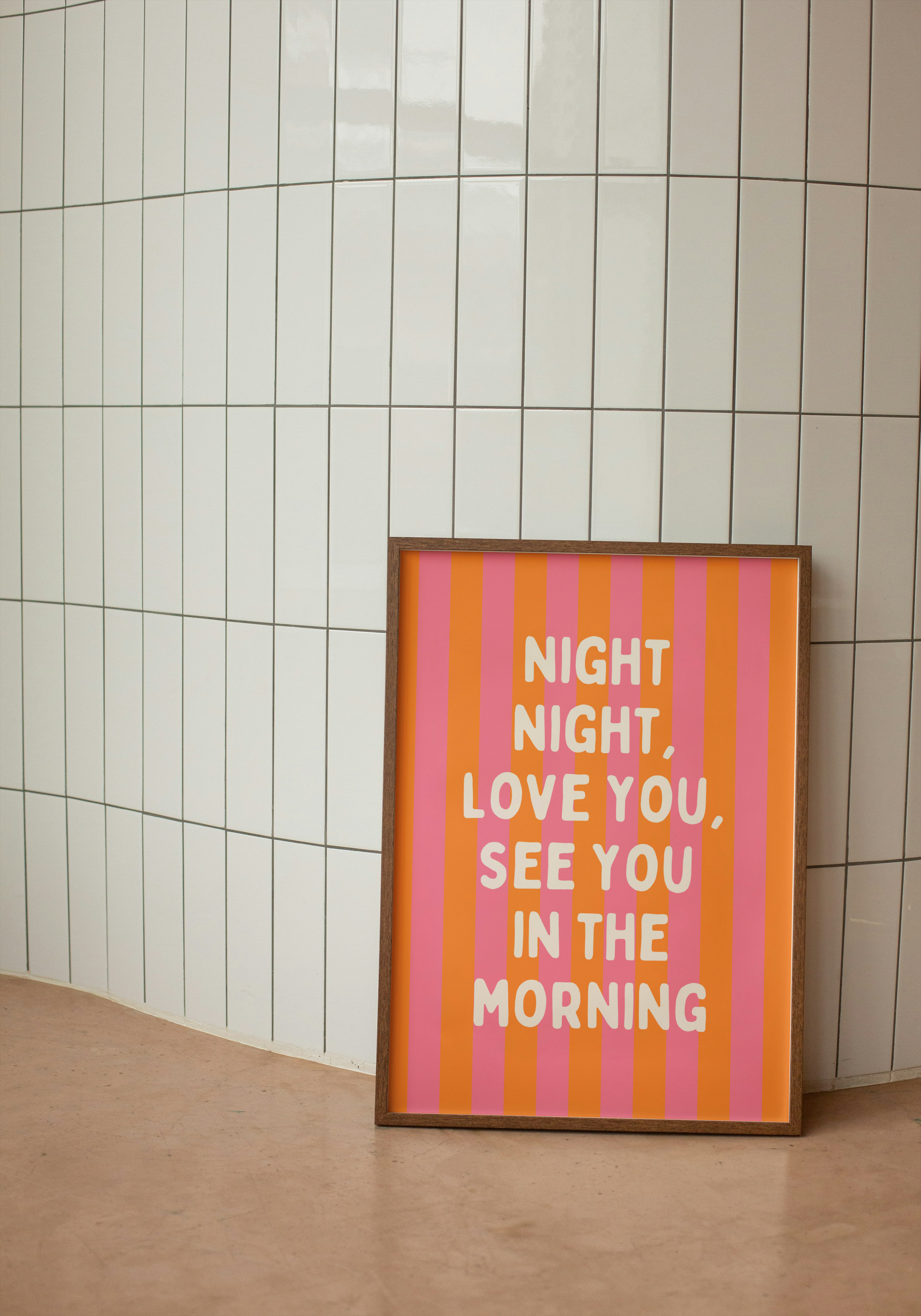 Night Night, Love You | Orange and Watermelon Stripe with Cream | Art Print - High-Quality Premium Wall Art Decor Sticker