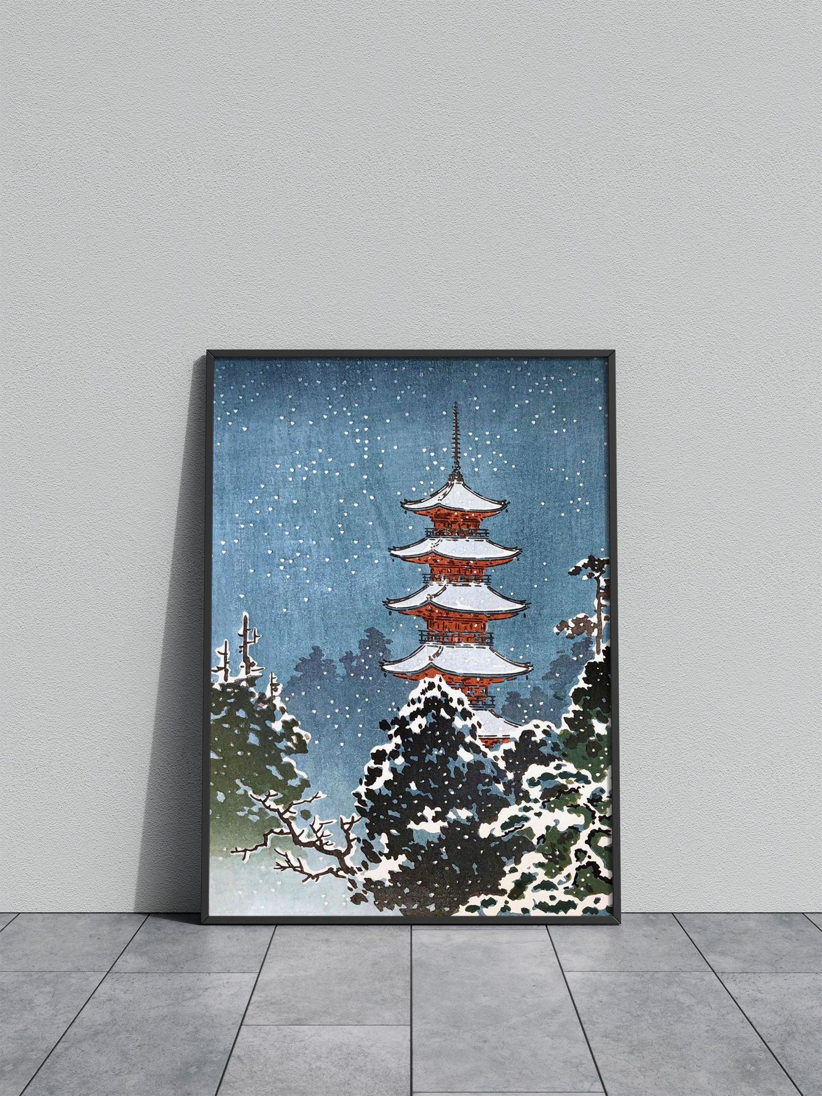 Nikko Pagoda in Snow Asian Style Poster | Wa ll Art for Home & Office | High-Quality Print - High-Quality Premium Wall Art Decor Sticker