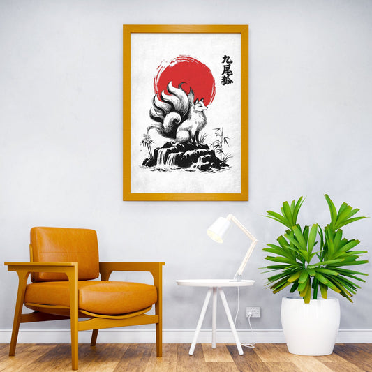 Nine Tailed Fox in Forest Asian Style Poster | W all Art for Home & Office | High-Quality Print - High-Quality Premium Wall Art Decor Sticker