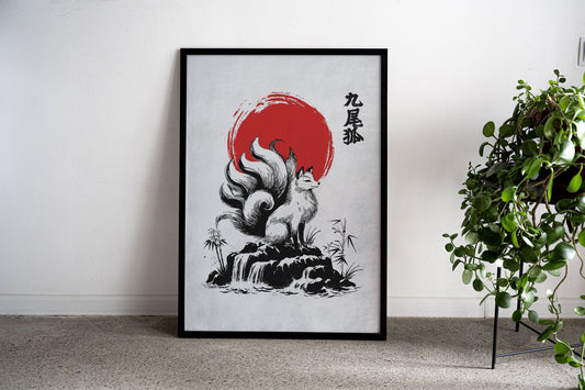 Nine Tailed Fox in Forest Asian Style Poster | W all Art for Home & Office | High-Quality Print - High-Quality Premium Wall Art Decor Sticker