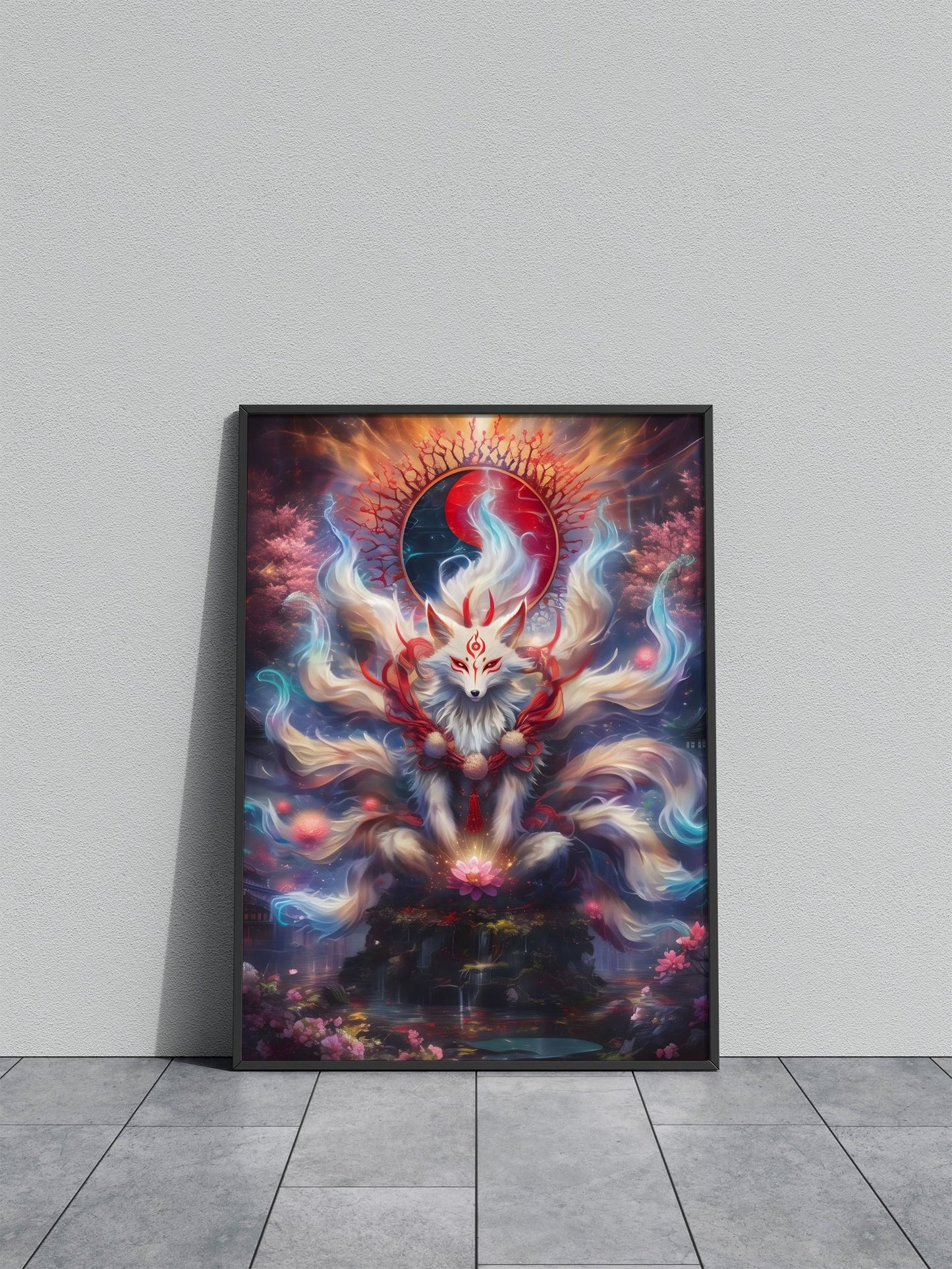 Nine Tailed Fox Torii Gate Asian Style Poster |  Wall Art for Home & Office | High-Quality Print - High-Quality Premium Wall Art Decor Sticker