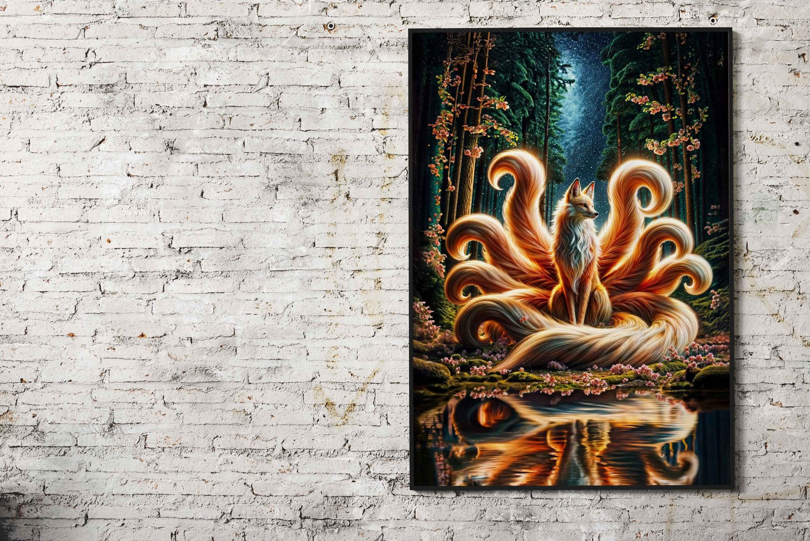Nine Tailed Fox Mount Fuji Asian Style Poster |  Wall Art for Home & Office | High-Quality Print - High-Quality Premium Wall Art Decor Sticker