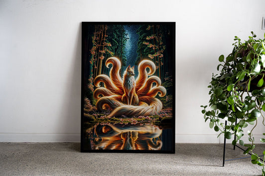 Nine Tailed Fox Mount Fuji Asian Style Poster | Wall Art for Home & Office | High-Quality Print - High-Quality Premium Wall Art Decor Sticker