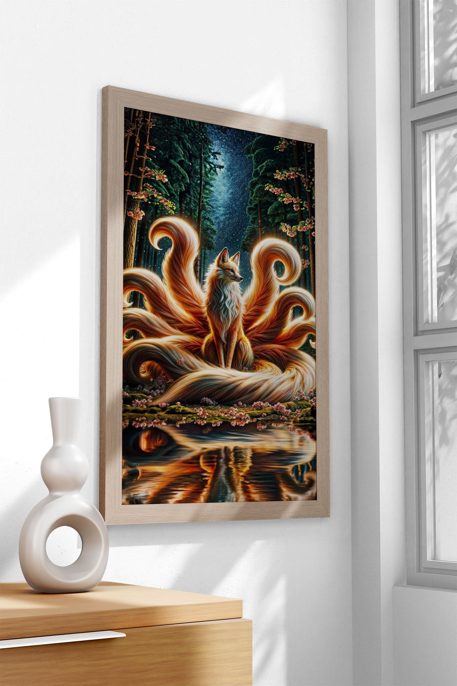 Nine Tailed Fox Mount Fuji Asian Style Poster |  Wall Art for Home & Office | High-Quality Print - High-Quality Premium Wall Art Decor Sticker