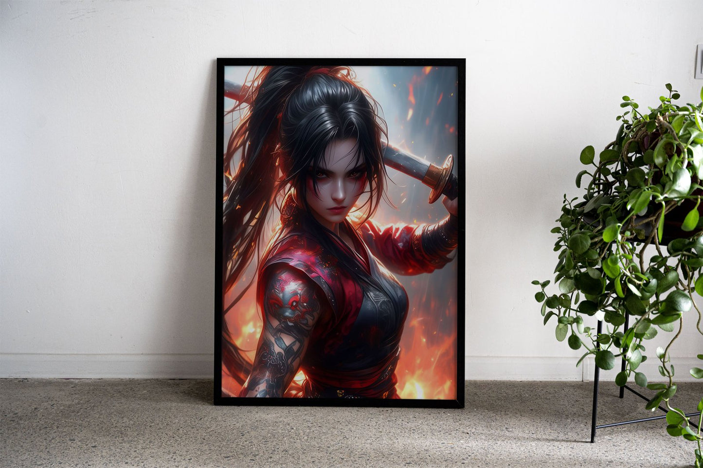 Ninja Girl Neon Asian Style Poster | Wall Art fo r Home & Office | High-Quality Print - High-Quality Premium Wall Art Decor Sticker