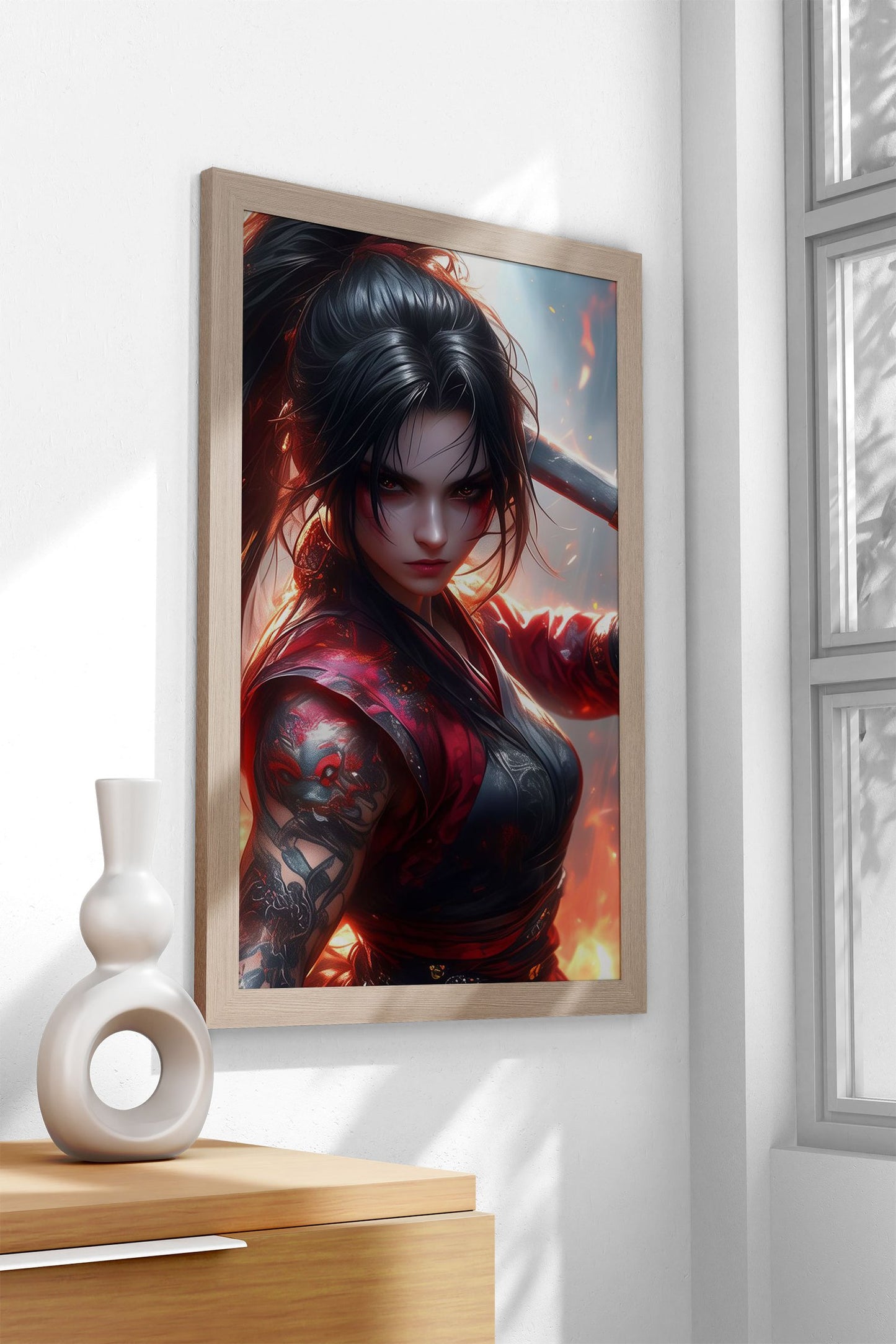 Ninja Girl Neon Asian Style Poster | Wall Art fo r Home & Office | High-Quality Print - High-Quality Premium Wall Art Decor Sticker