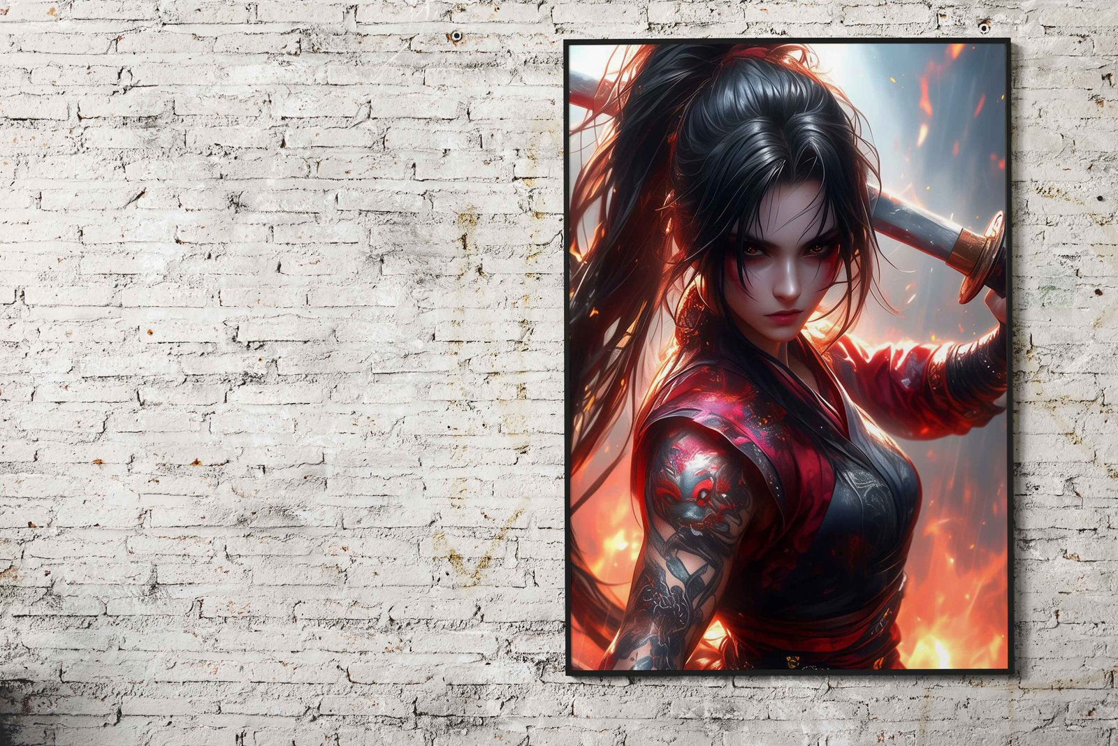Ninja Girl Neon Asian Style Poster | Wall Art fo r Home & Office | High-Quality Print - High-Quality Premium Wall Art Decor Sticker