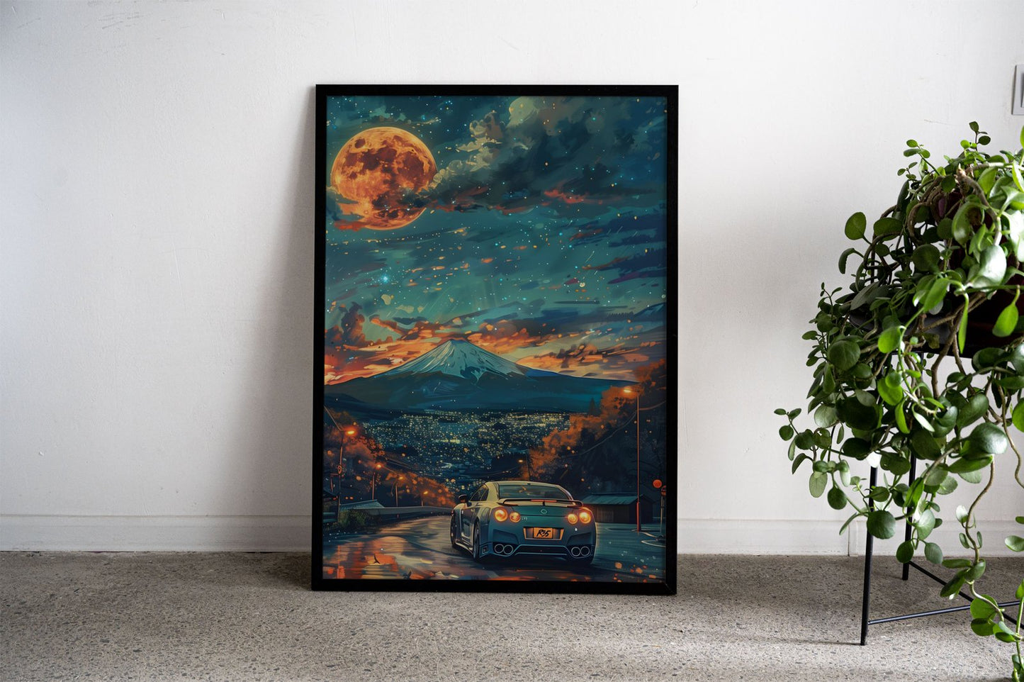 Nissan R35 Fuji night moon Asian Style Poster  | Wall Art for Home & Office | High-Quality Print - High-Quality Premium Wall Art Decor Sticker
