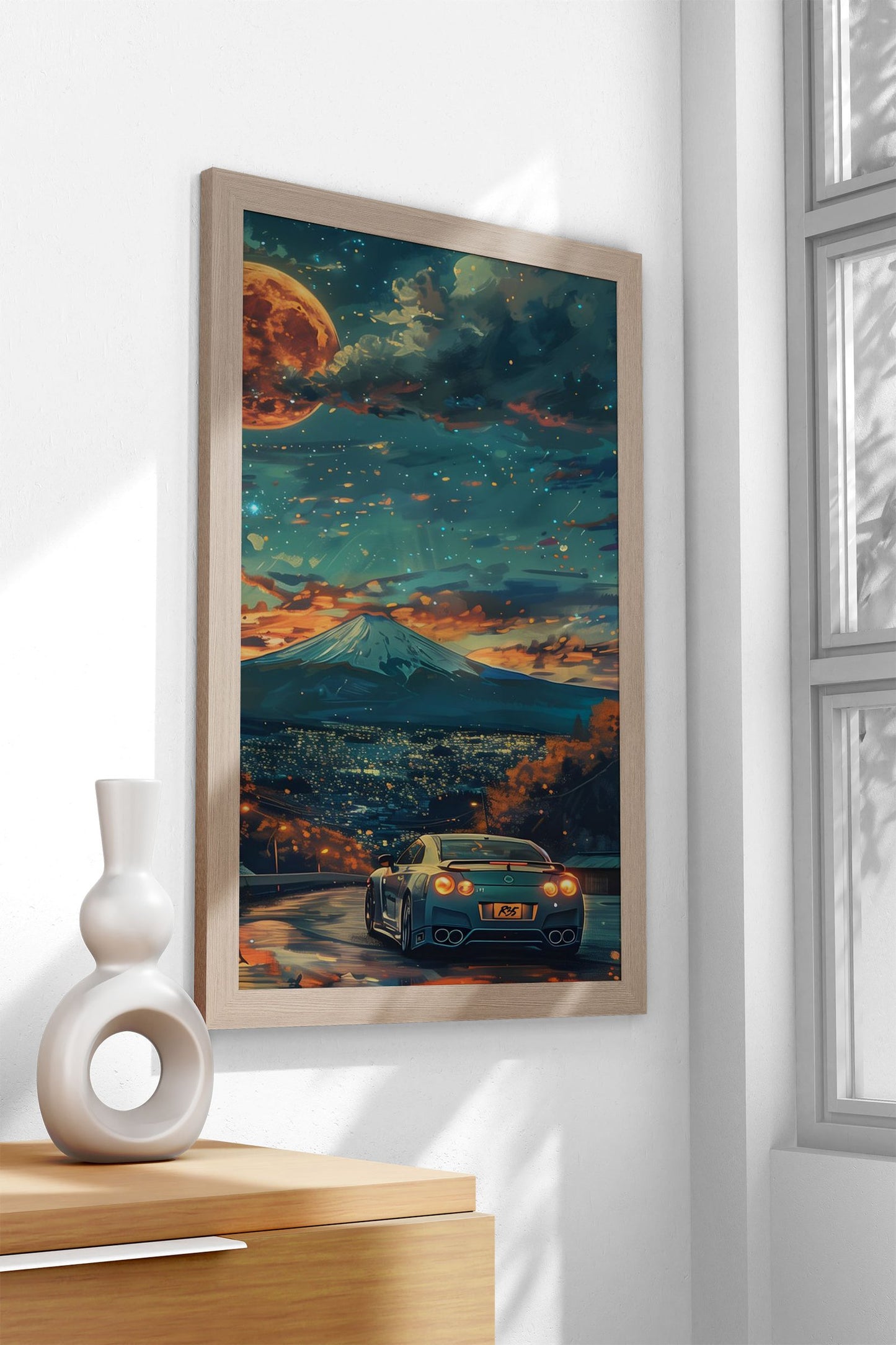 Nissan R35 Fuji night moon Asian Style Poster  | Wall Art for Home & Office | High-Quality Print - High-Quality Premium Wall Art Decor Sticker