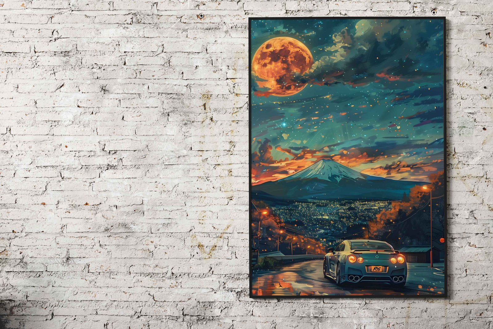 Nissan R35 Fuji night moon Asian Style Poster  | Wall Art for Home & Office | High-Quality Print - High-Quality Premium Wall Art Decor Sticker