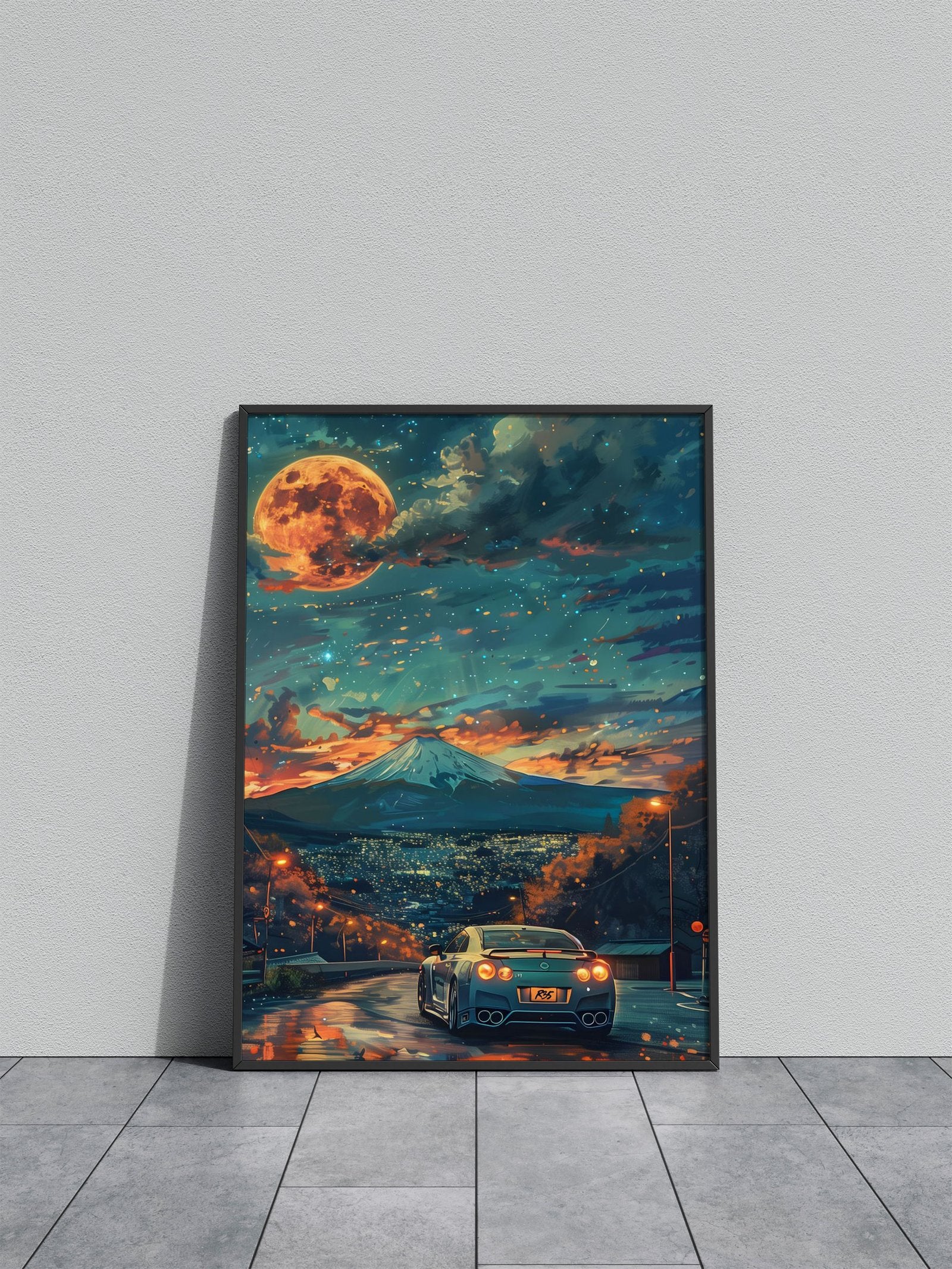 Nissan R35 Fuji night moon Asian Style Poster  | Wall Art for Home & Office | High-Quality Print - High-Quality Premium Wall Art Decor Sticker