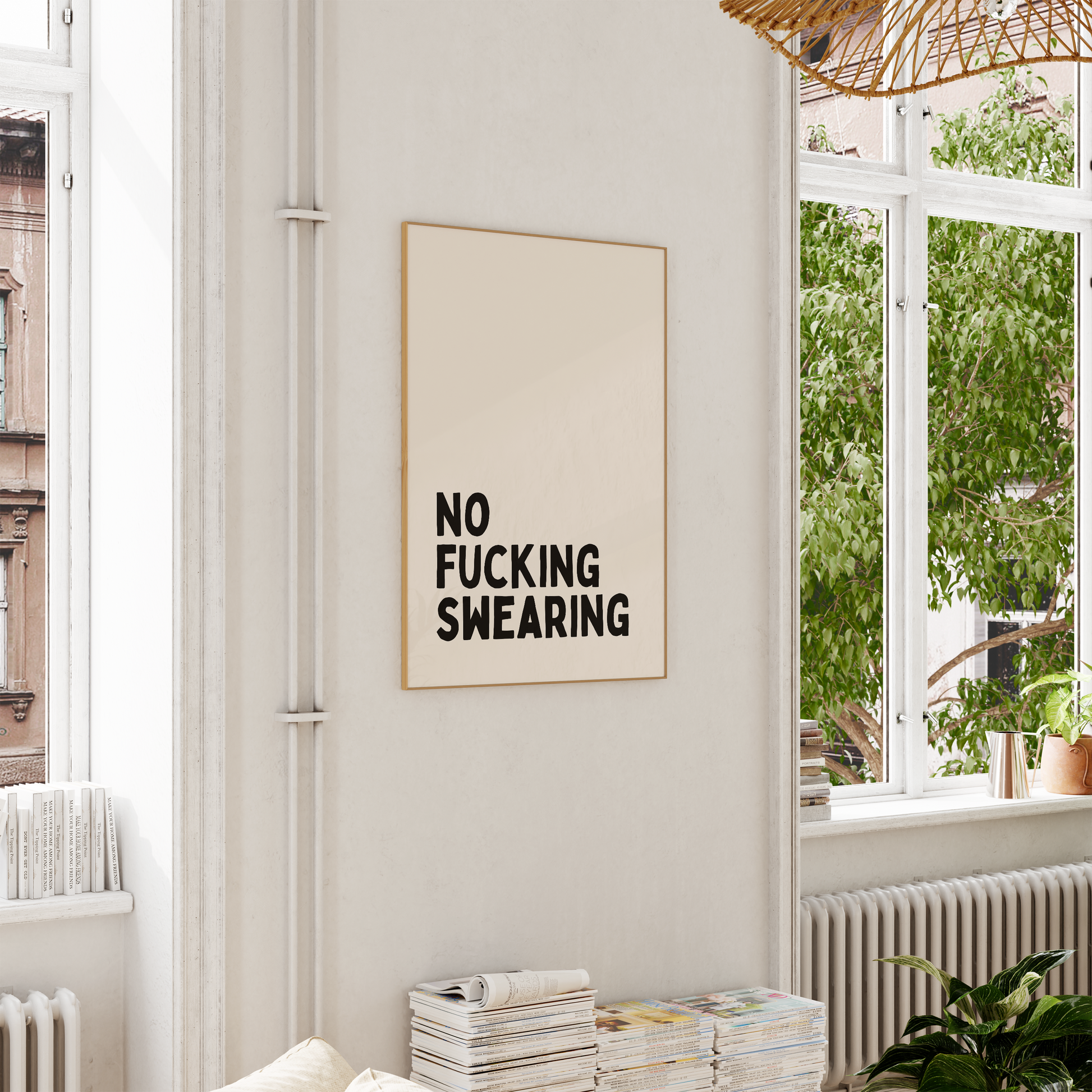 No Fucking Swearing | Black and Cream | Art Print - High-Quality Premium Wall Art Decor Sticker