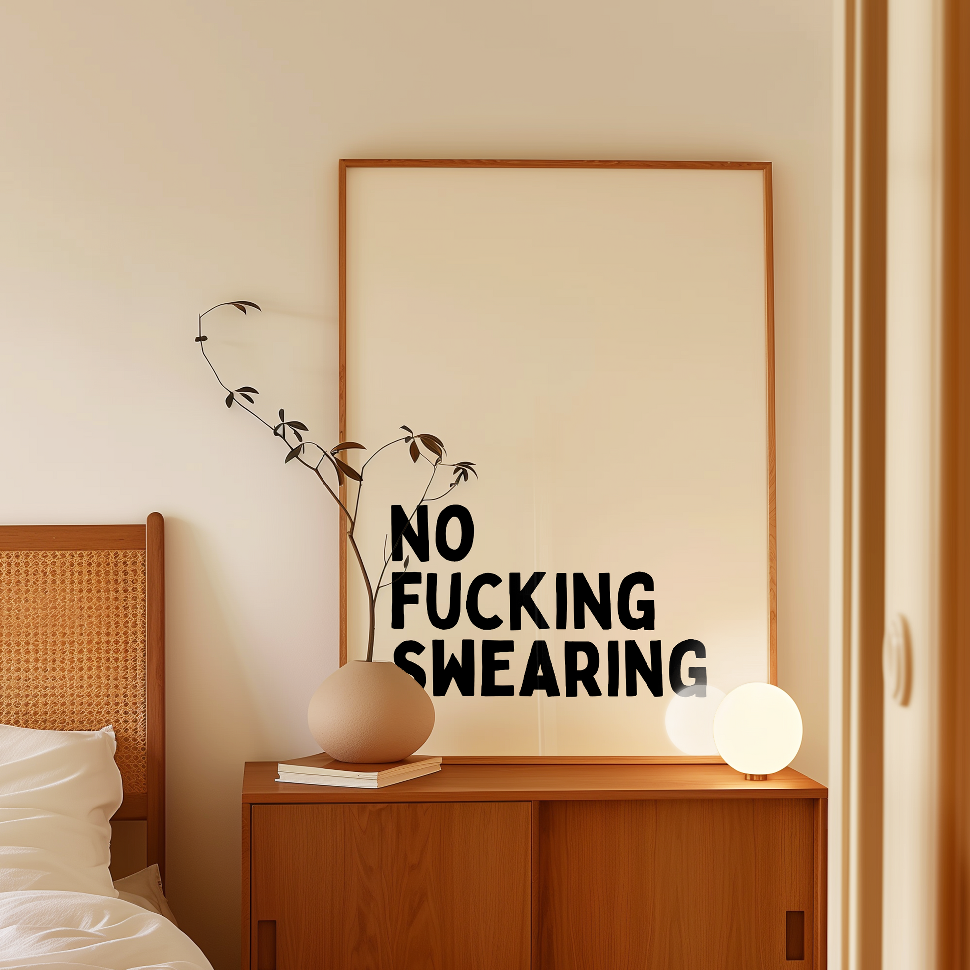 No Fucking Swearing | Black and Cream | Art Print - High-Quality Premium Wall Art Decor Sticker