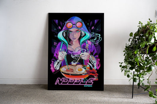 Noodle Cyberpunk Express Asian Style Poster  | Wall Art for Home & Office | High-Quality Print - High-Quality Premium Wall Art Decor Sticker