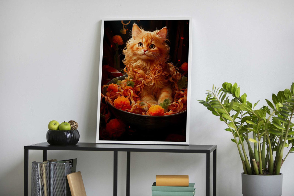 Noodle Nestled Purr Asian Style Poster | Wall  Art for Home & Office | High-Quality Print - High-Quality Premium Wall Art Decor Sticker
