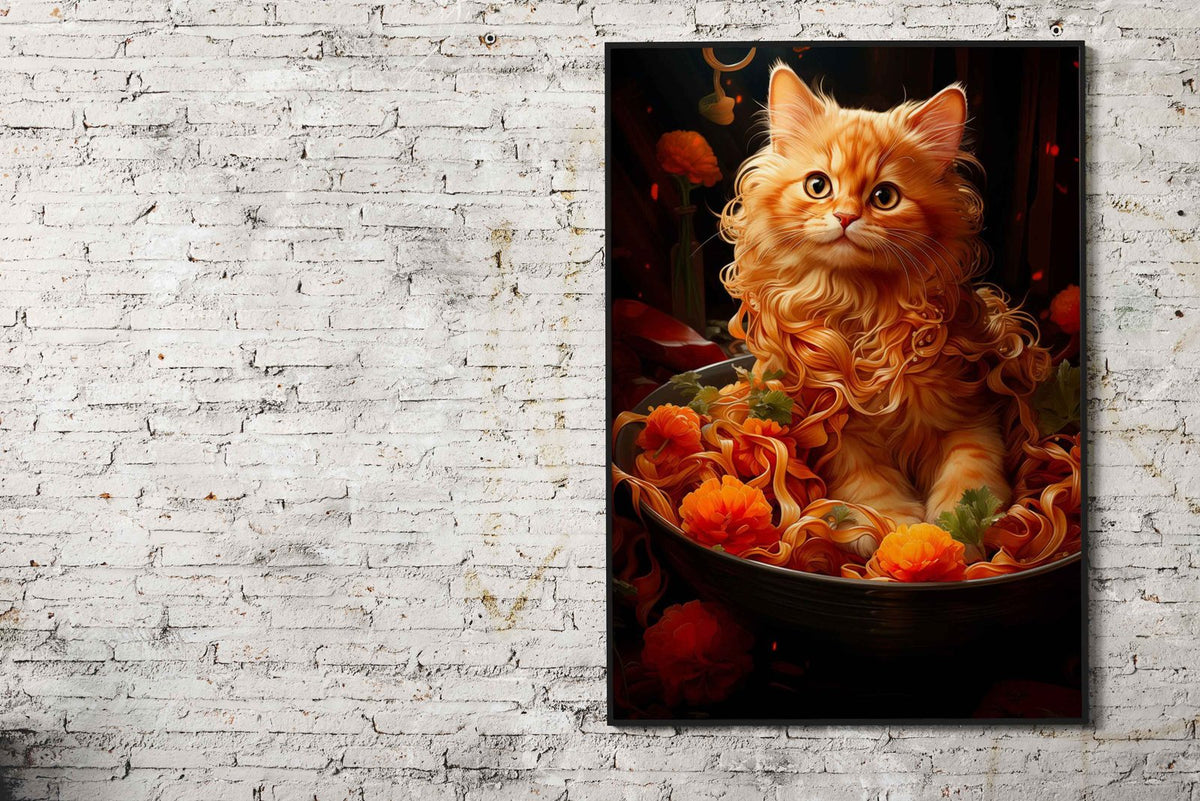 Noodle Nestled Purr Asian Style Poster | Wall  Art for Home & Office | High-Quality Print - High-Quality Premium Wall Art Decor Sticker