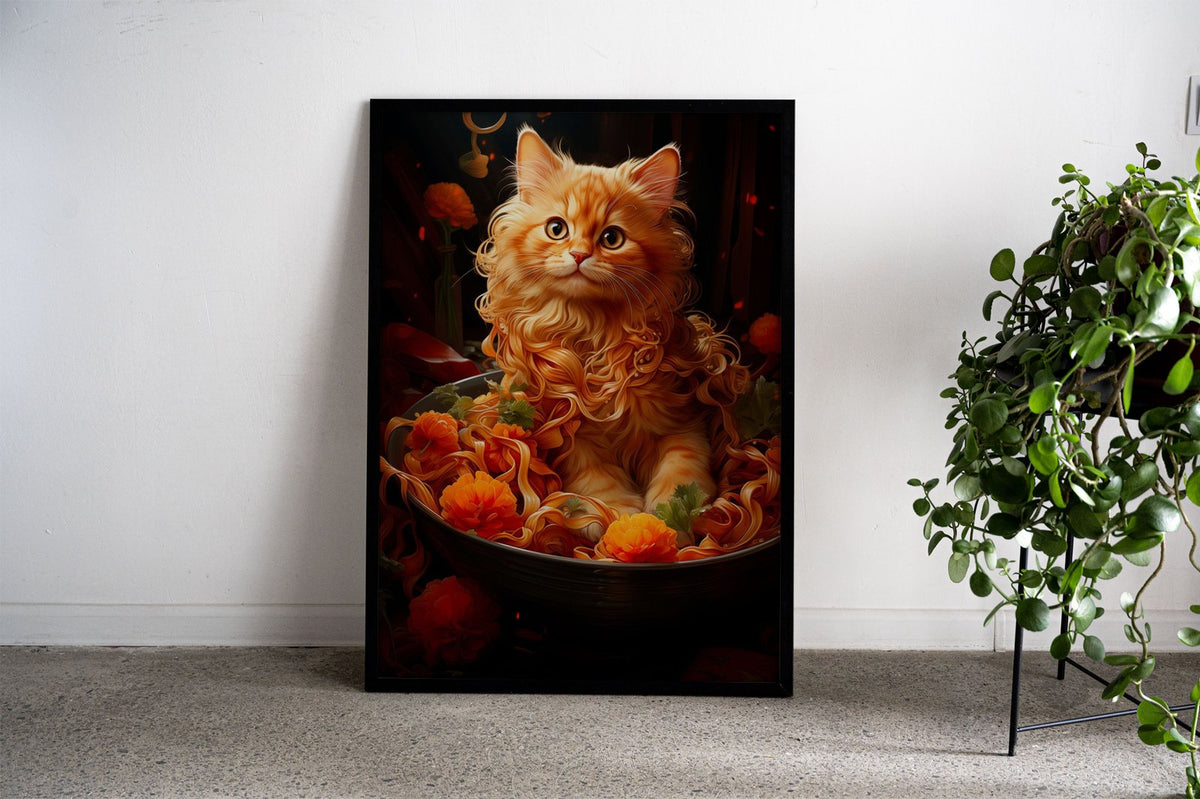 Noodle Nestled Purr Asian Style Poster | Wall  Art for Home & Office | High-Quality Print - High-Quality Premium Wall Art Decor Sticker