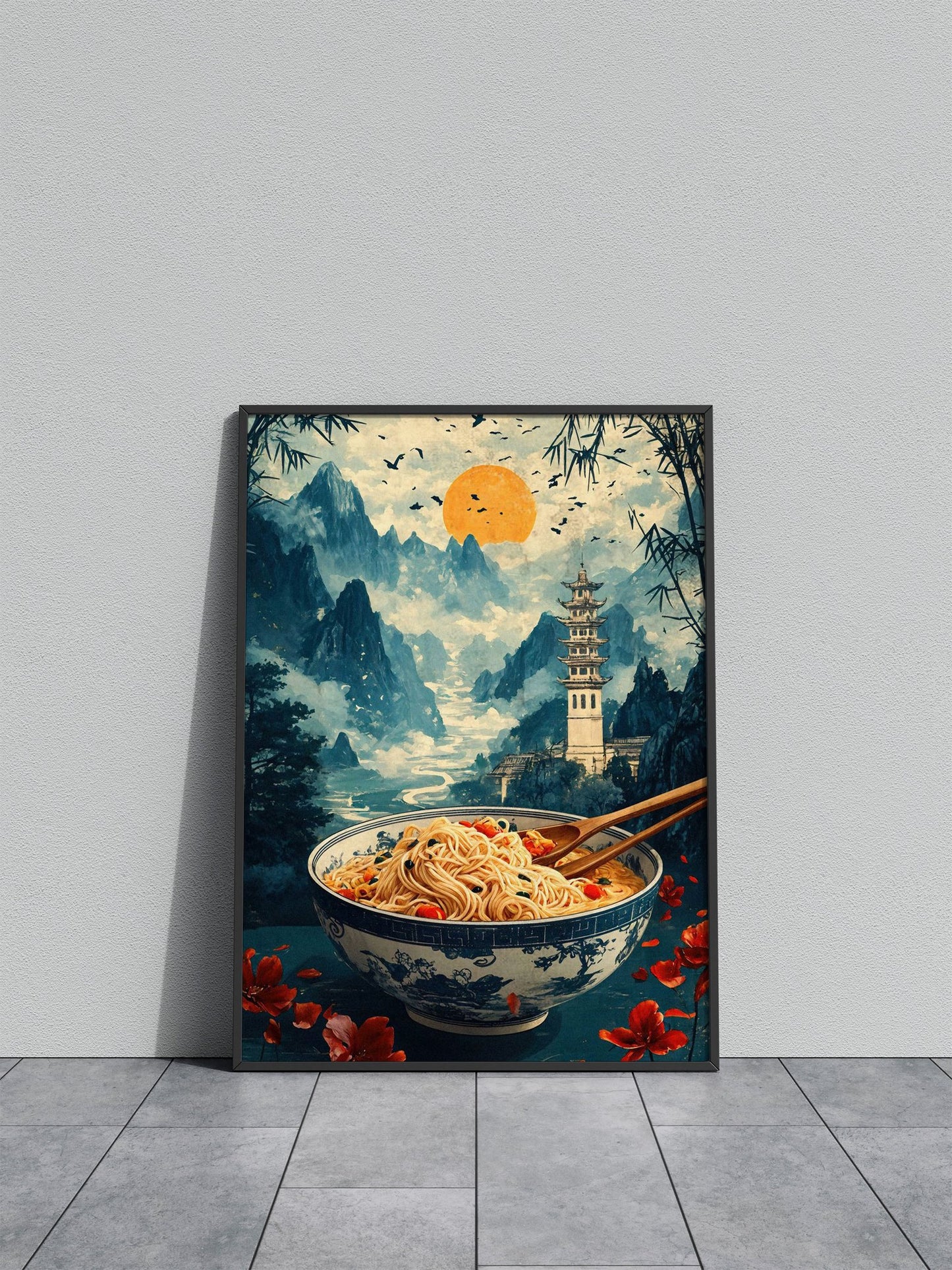 Noodles & Mountains Asian Style Poster | Wall  Art for Home & Office | High-Quality Print