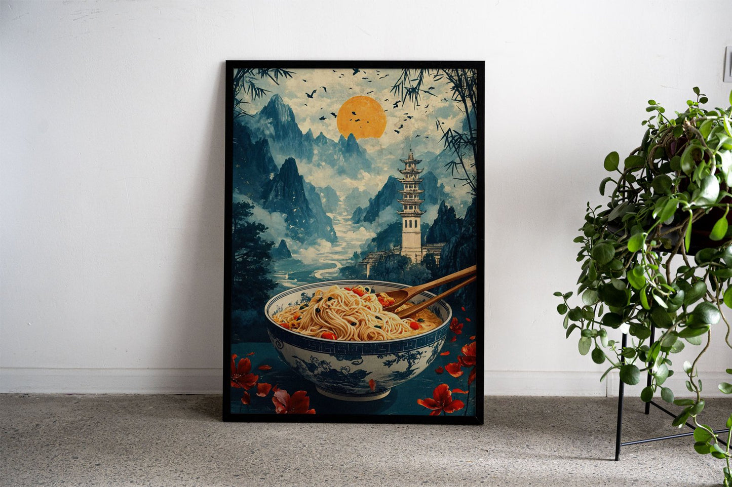 Noodles & Mountains Asian Style Poster | Wall  Art for Home & Office | High-Quality Print