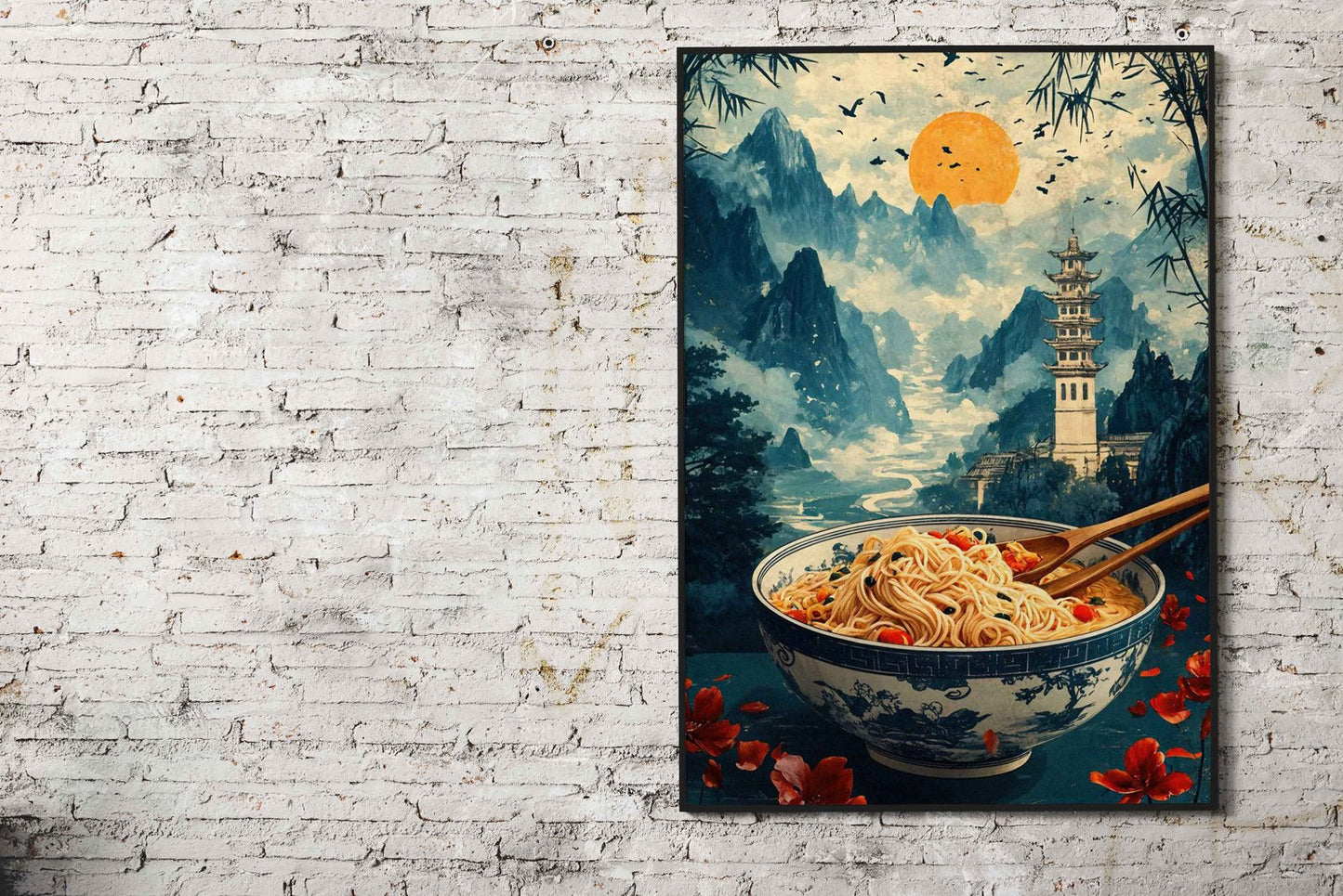 Noodles & Mountains Asian Style Poster | Wall  Art for Home & Office | High-Quality Print