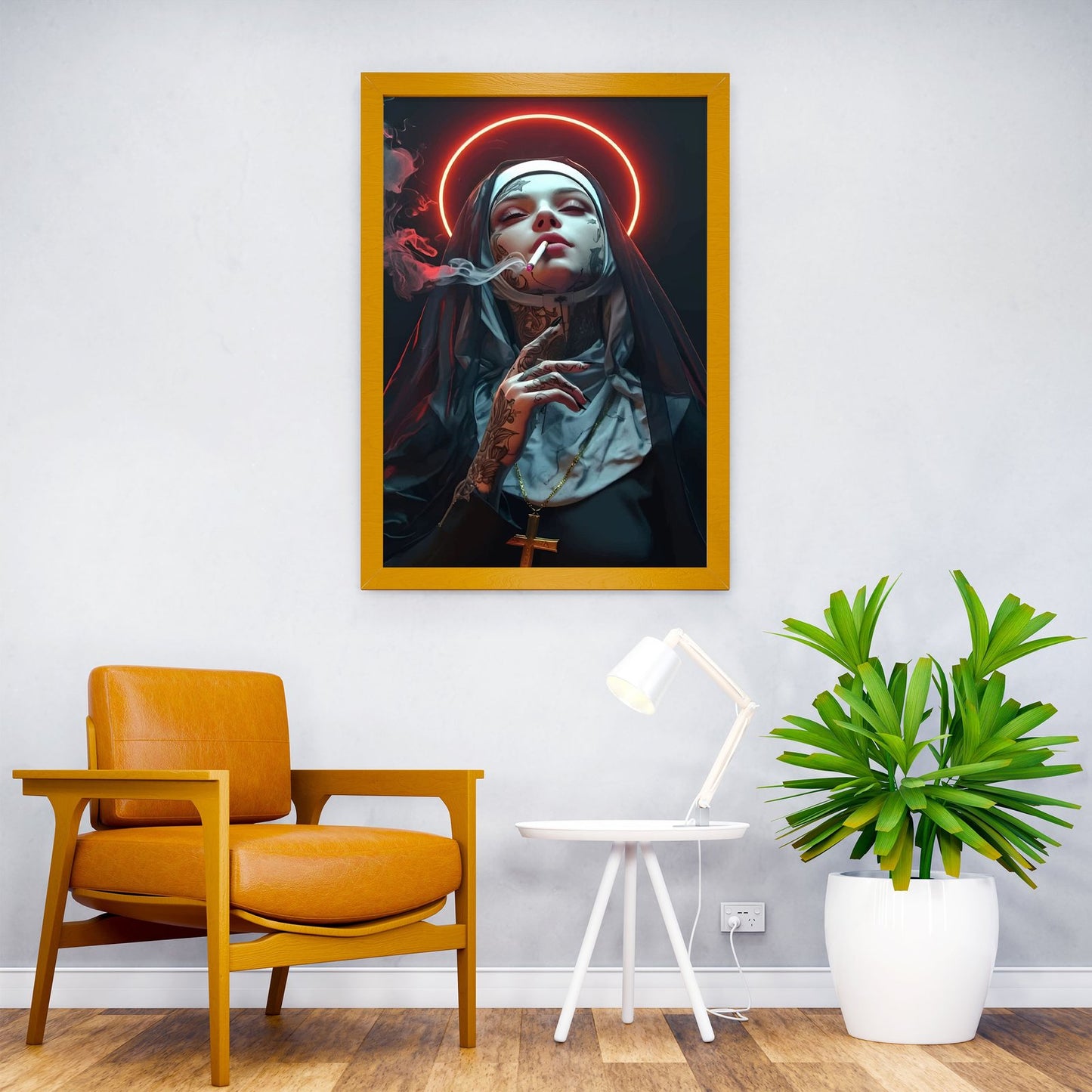 Nun with Tattoo and Halo Asian Style Poster |  Wall Art for Home & Office | High-Quality Print - High-Quality Premium Wall Art Decor Sticker