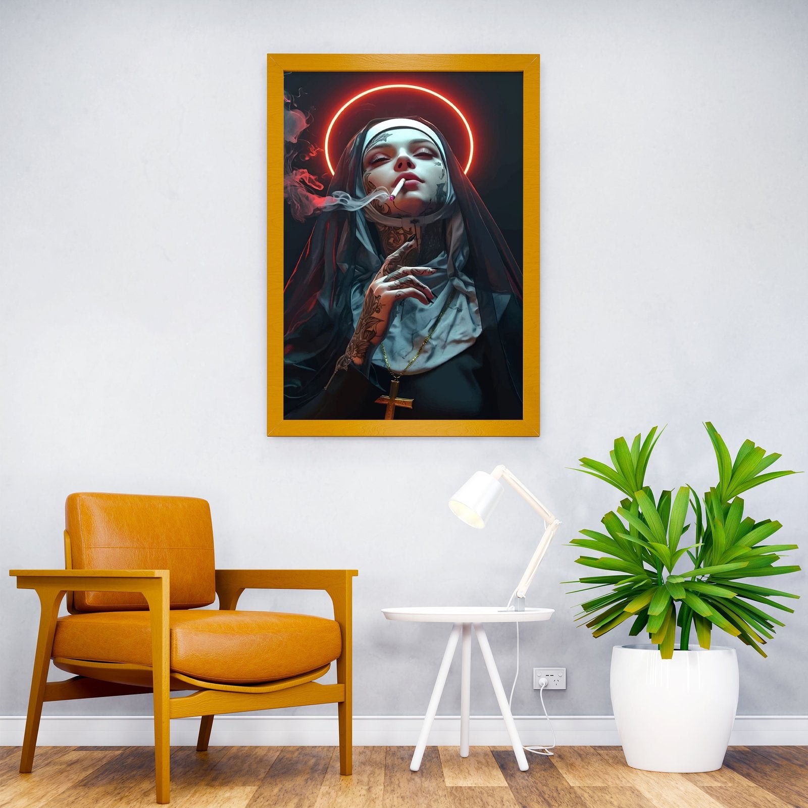 Nun with Tattoo and Halo Asian Style Poster |  Wall Art for Home & Office | High-Quality Print - High-Quality Premium Wall Art Decor Sticker