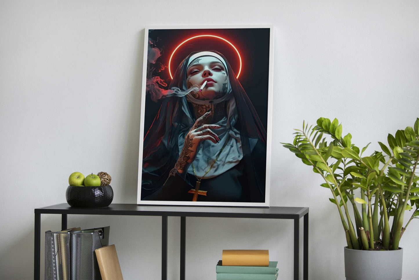 Nun with Tattoo and Halo Asian Style Poster |  Wall Art for Home & Office | High-Quality Print - High-Quality Premium Wall Art Decor Sticker