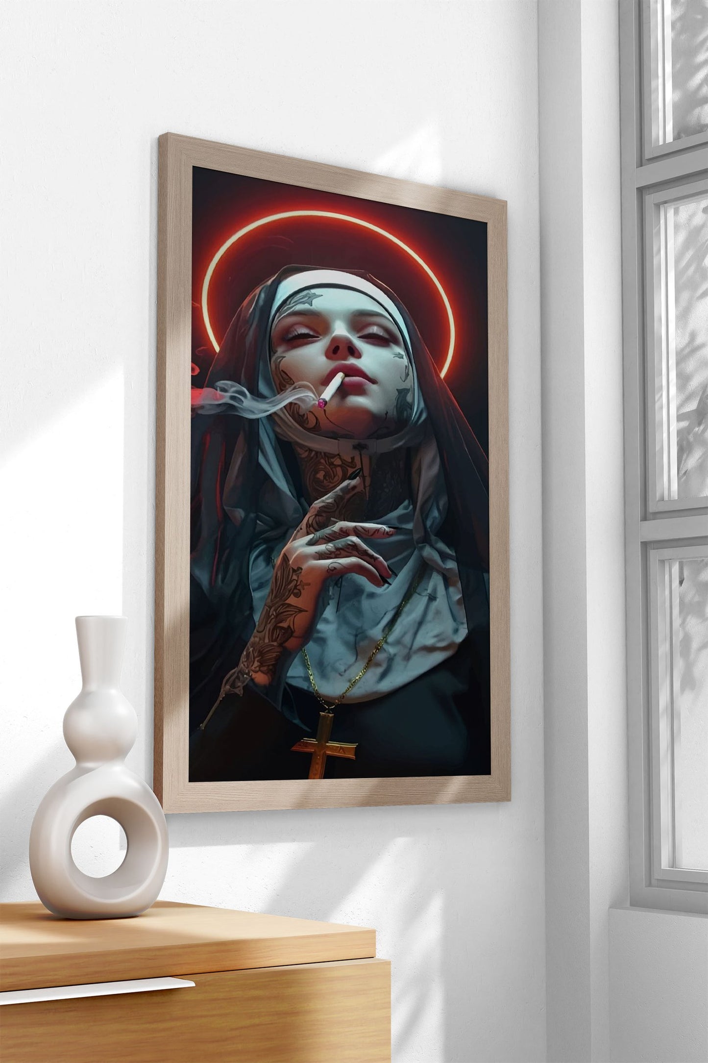 Nun with Tattoo and Halo Asian Style Poster |  Wall Art for Home & Office | High-Quality Print - High-Quality Premium Wall Art Decor Sticker