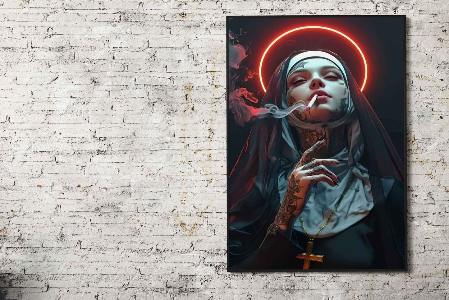 Nun with Tattoo and Halo Asian Style Poster |  Wall Art for Home & Office | High-Quality Print - High-Quality Premium Wall Art Decor Sticker