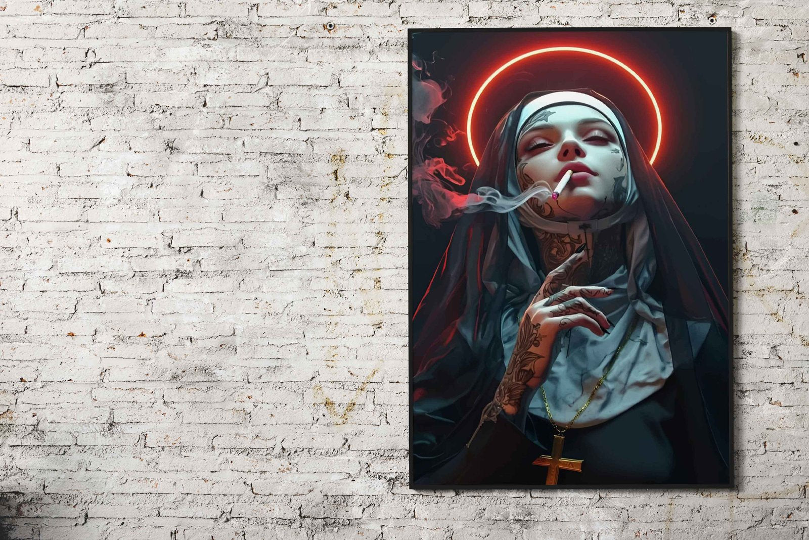 Nun with Tattoo and Halo Asian Style Poster |  Wall Art for Home & Office | High-Quality Print - High-Quality Premium Wall Art Decor Sticker