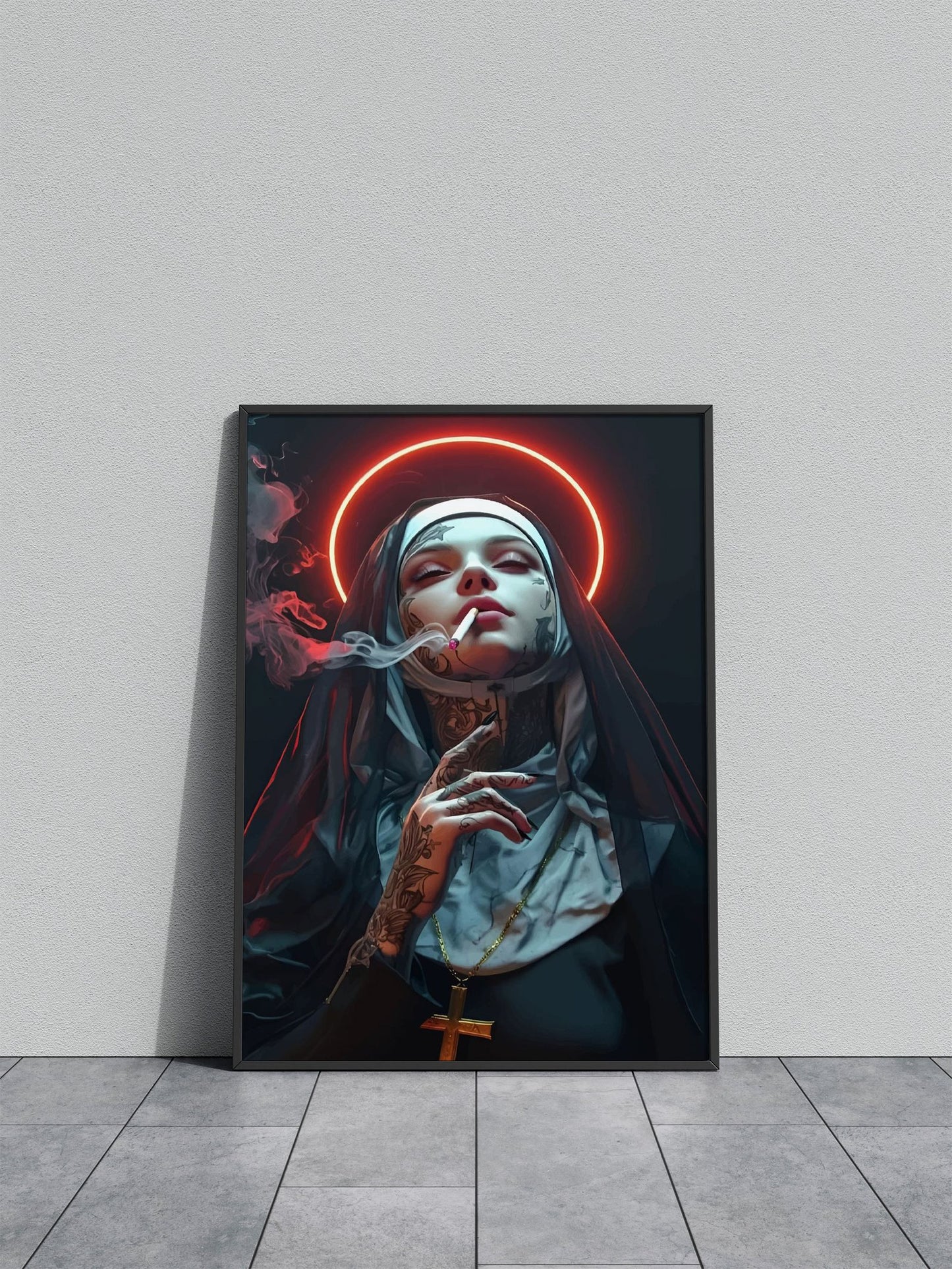 Nun with Tattoo and Halo Asian Style Poster |  Wall Art for Home & Office | High-Quality Print - High-Quality Premium Wall Art Decor Sticker