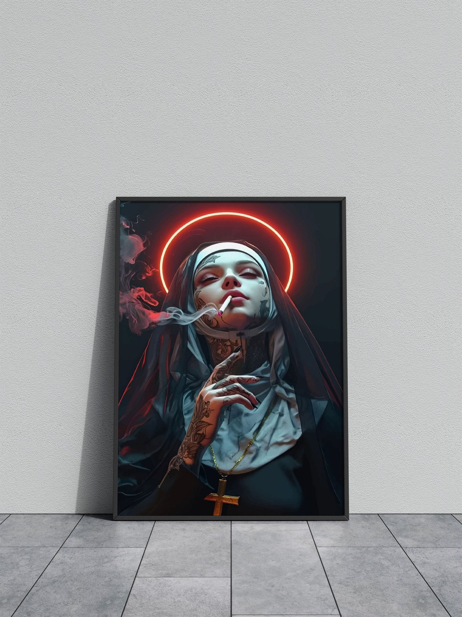 Nun with Tattoo and Halo Asian Style Poster |  Wall Art for Home & Office | High-Quality Print - High-Quality Premium Wall Art Decor Sticker