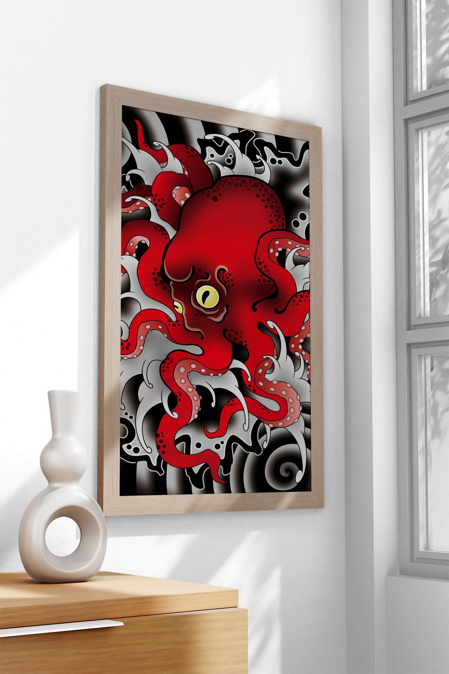 Octopus Japan Illustration Asian Style Poster |  Wall Art for Home & Office | High-Quality Print
