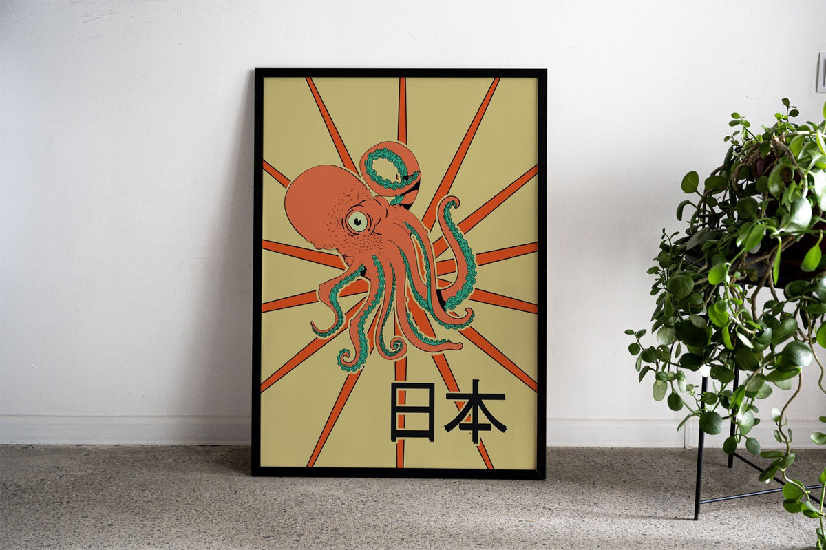 Octopus on Takoyaki Cart Asian Style Poster |  Wall Art for Home & Office | High-Quality Print - High-Quality Premium Wall Art Decor Sticker
