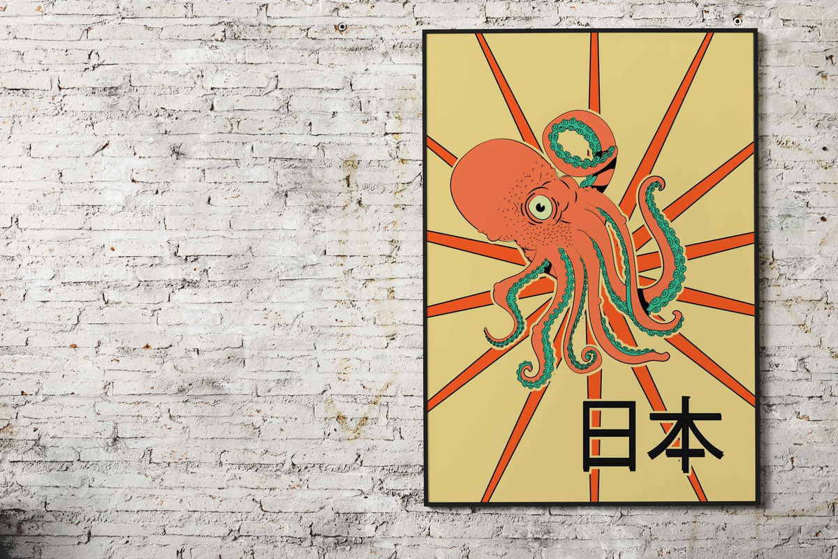 Octopus on Takoyaki Cart Asian Style Poster |  Wall Art for Home & Office | High-Quality Print - High-Quality Premium Wall Art Decor Sticker