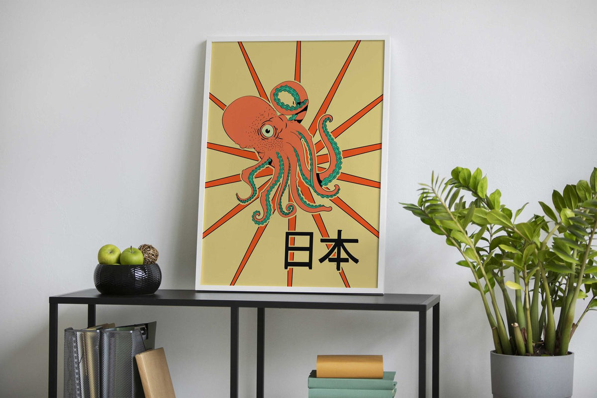 Octopus on Takoyaki Cart Asian Style Poster |  Wall Art for Home & Office | High-Quality Print - High-Quality Premium Wall Art Decor Sticker