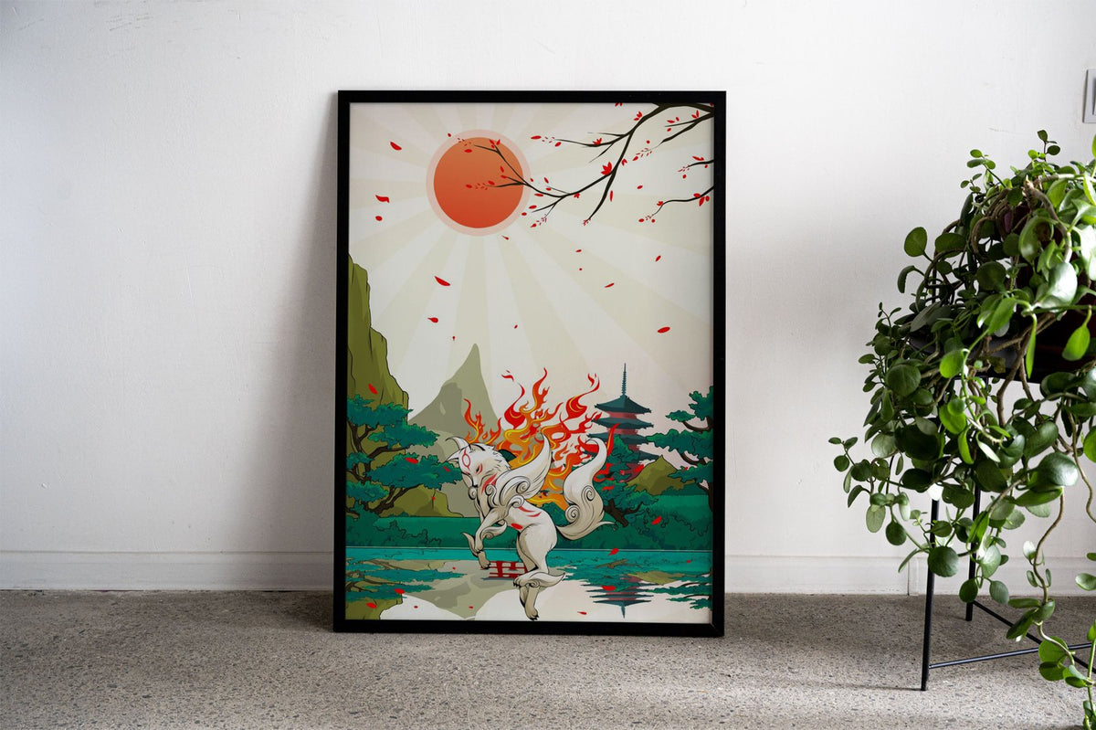 okami wolf spirit kawaii Asian Style Poster | W all Art for Home & Office | High-Quality Print - High-Quality Premium Wall Art Decor Sticker