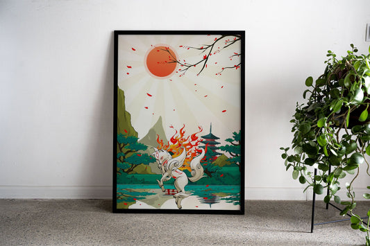 okami wolf spirit kawaii Asian Style Poster | W all Art for Home & Office | High-Quality Print