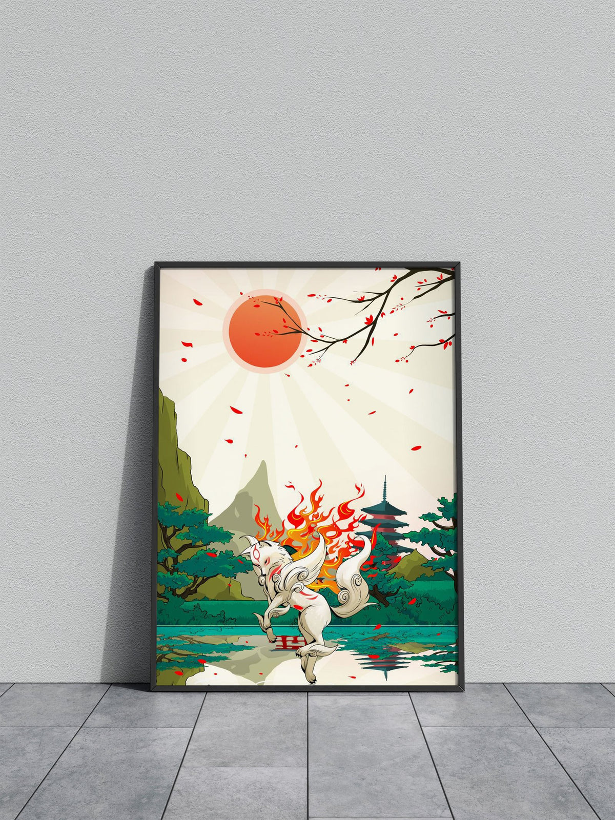 okami wolf spirit kawaii Asian Style Poster | W all Art for Home & Office | High-Quality Print - High-Quality Premium Wall Art Decor Sticker