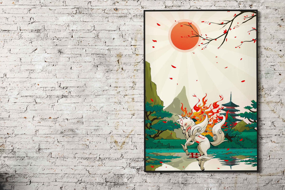 okami wolf spirit kawaii Asian Style Poster | W all Art for Home & Office | High-Quality Print - High-Quality Premium Wall Art Decor Sticker
