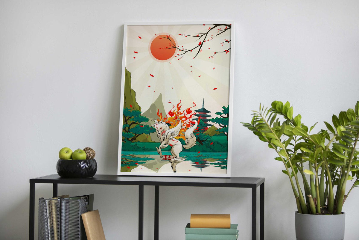 okami wolf spirit kawaii Asian Style Poster | W all Art for Home & Office | High-Quality Print - High-Quality Premium Wall Art Decor Sticker