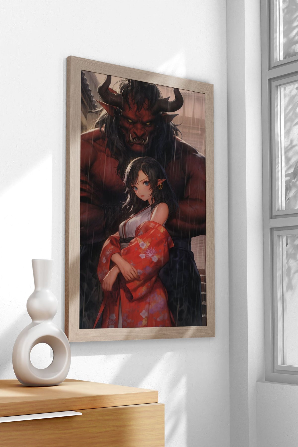 Oni girl orange Asian Style Poster | Wall Art for  Home & Office | High-Quality Print - High-Quality Premium Wall Art Decor Sticker
