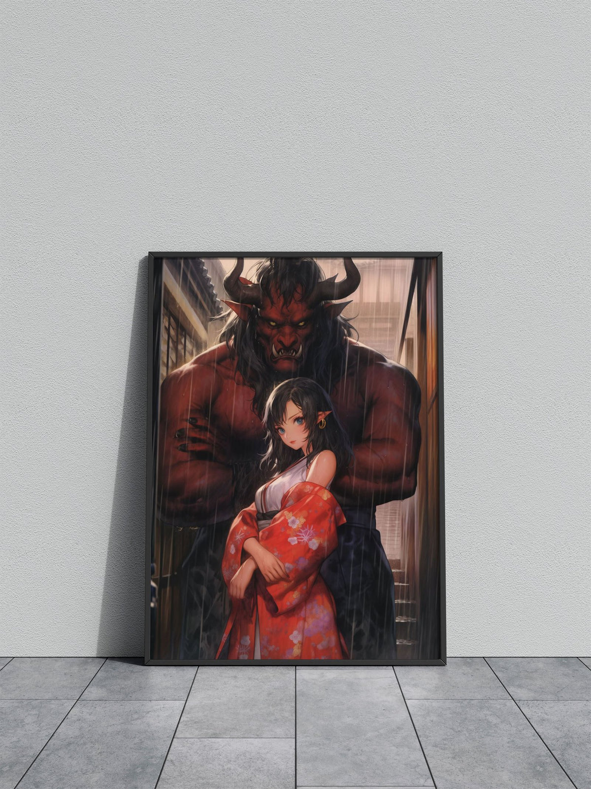 Oni girl orange Asian Style Poster | Wall Art for  Home & Office | High-Quality Print - High-Quality Premium Wall Art Decor Sticker