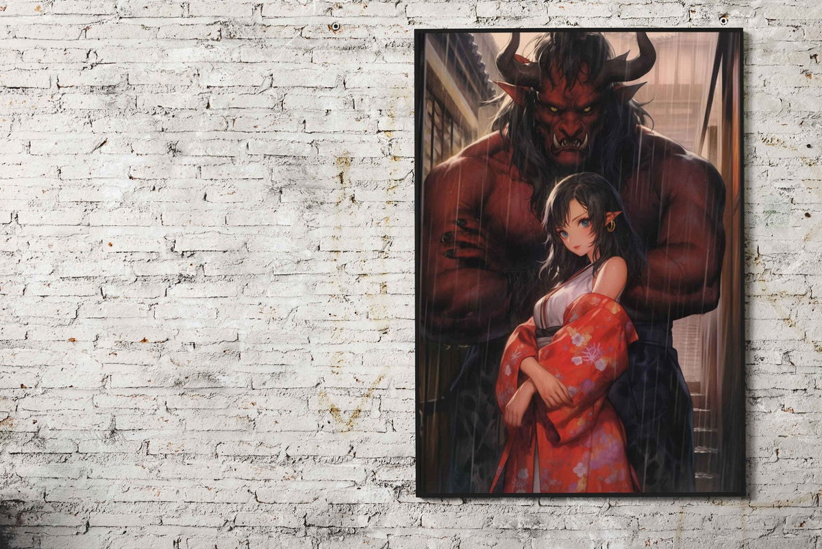 Oni girl orange Asian Style Poster | Wall Art for  Home & Office | High-Quality Print - High-Quality Premium Wall Art Decor Sticker