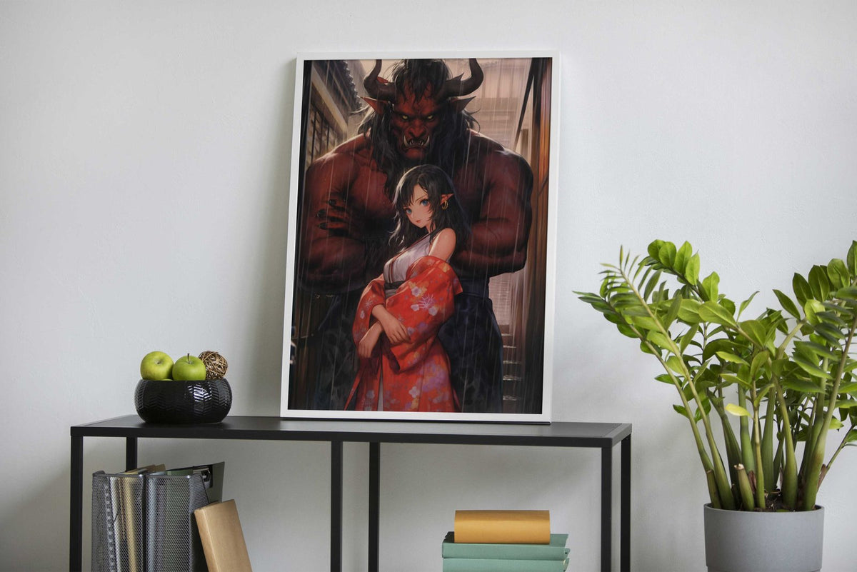 Oni girl orange Asian Style Poster | Wall Art for  Home & Office | High-Quality Print - High-Quality Premium Wall Art Decor Sticker
