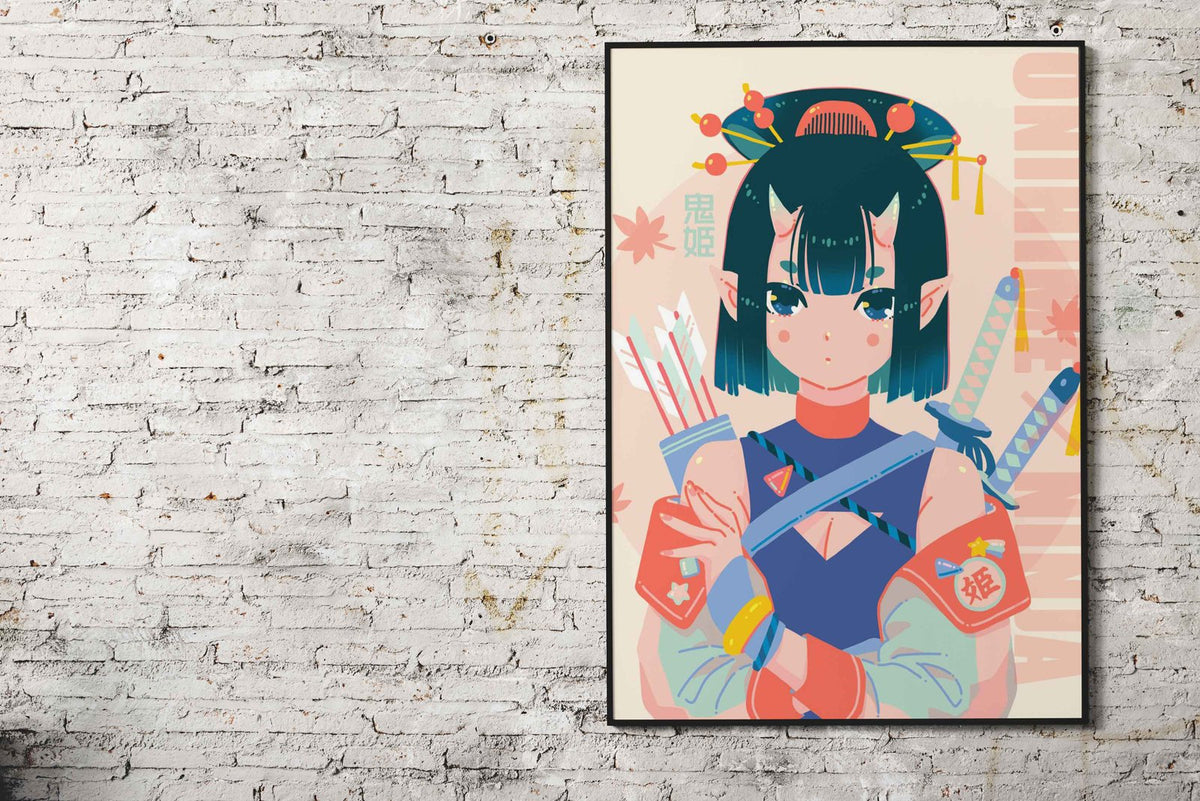 Oni Girl 2 Asian Style Poster | Wall Art for Hom e & Office | High-Quality Print - High-Quality Premium Wall Art Decor Sticker