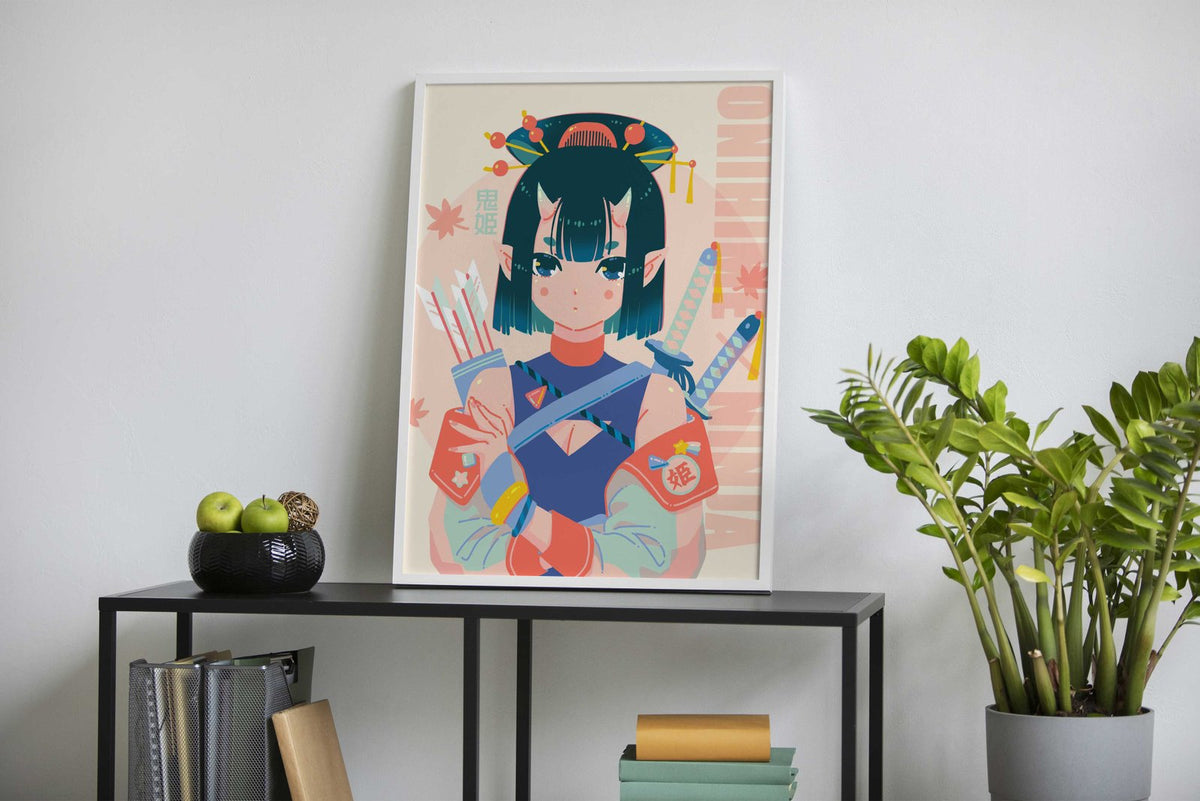 Oni Girl 2 Asian Style Poster | Wall Art for Hom e & Office | High-Quality Print - High-Quality Premium Wall Art Decor Sticker