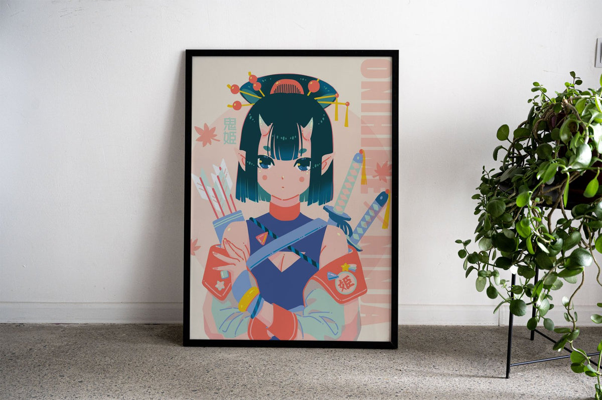 Oni Girl 2 Asian Style Poster | Wall Art for Hom e & Office | High-Quality Print - High-Quality Premium Wall Art Decor Sticker